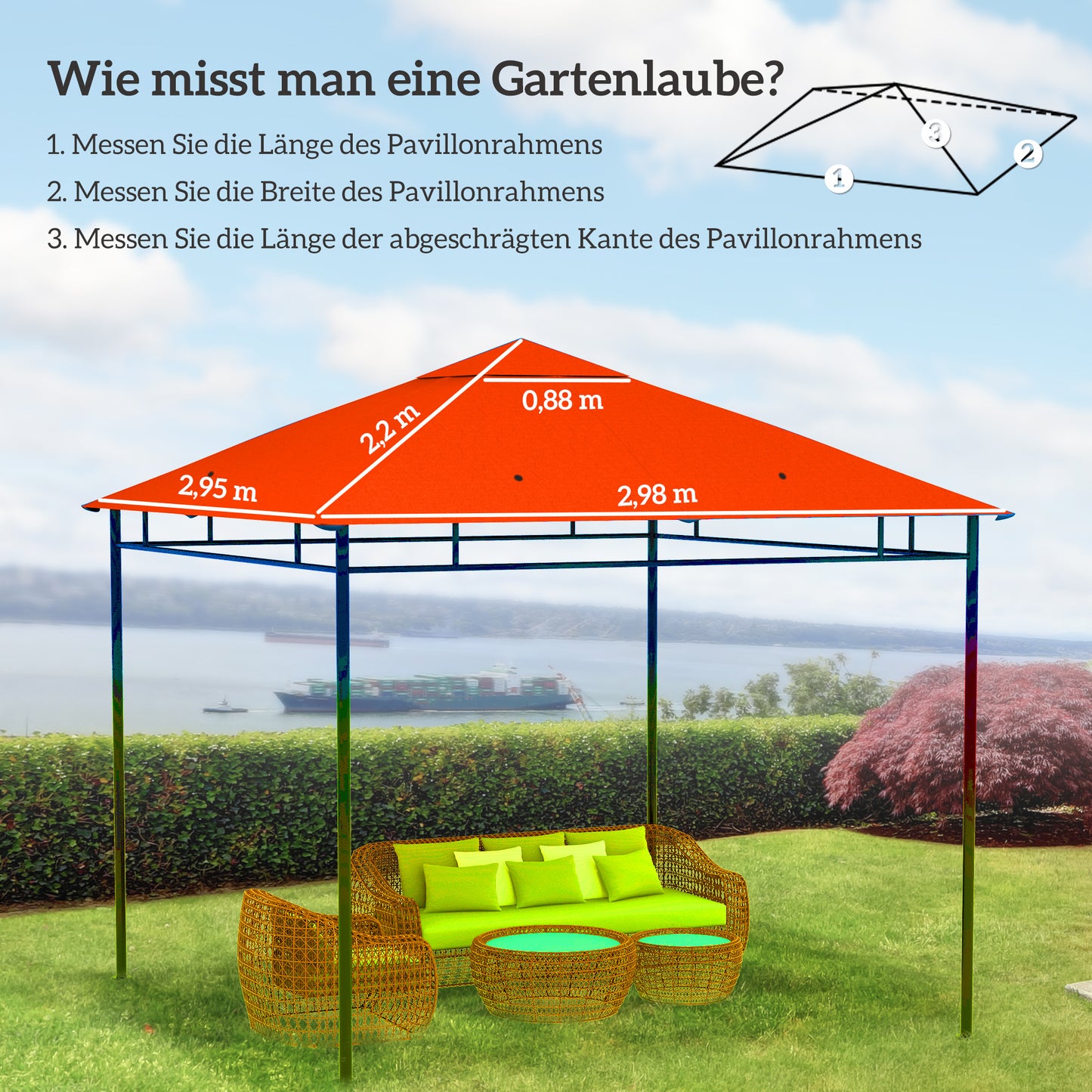 Outsunny vervangingsdak voor tuinpaviljoen, polyester, 2,98 x 2,95 m, oranje