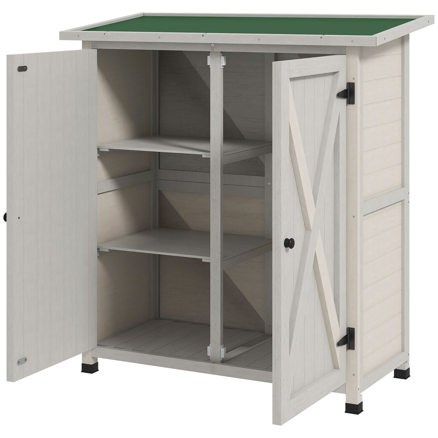Outsunny houten tuinhuis met 2 deuren, tuinhuis met asfalt dak, 110 x 55 x 117 cm, lichtgrijs