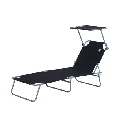 Outsunny Opvouwbare ligstoel, tuinligstoel met zonnescherm, ligstoel met in 4 standen verstelbare rugleuning, kampeerligstoel, belastbaar tot 120 kg, geschikt voor tuin, balkon en zwembad, 6 kleuren (zwart)