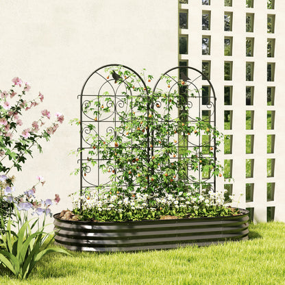 Outsunny Metalen Trellis Set van 2, Roestvrij Staal, met Vogelmotief voor Klimplanten, 50x120 cm, Zwart