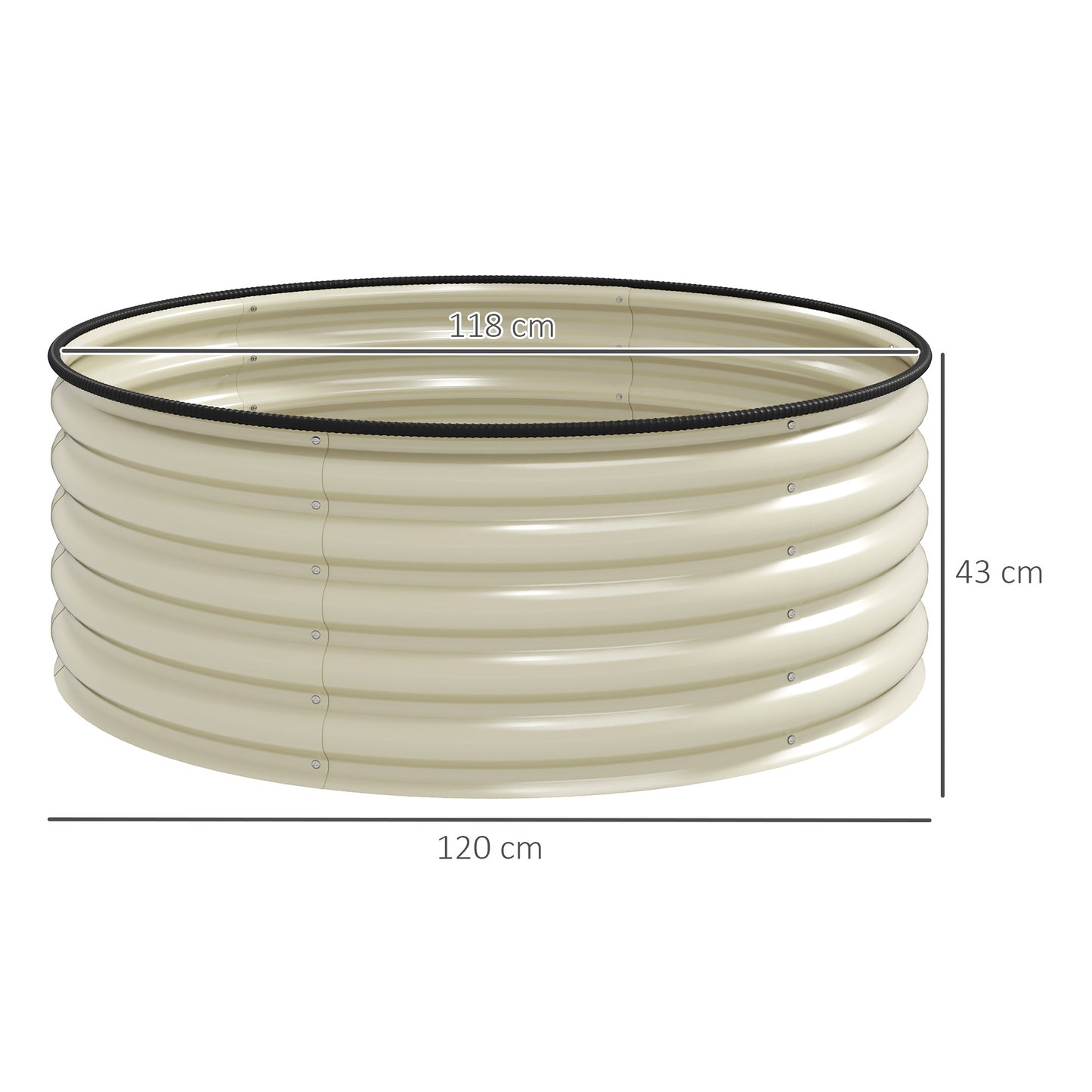 Outsunny Verhoogd Bed, Gegalvaniseerde Plantenbak met Veiligheidsrand, Plantenbak met Open Bodem, 120 x 120 x 43 cm, Crèmewit