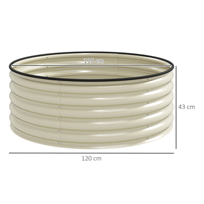 Outsunny Verhoogd Bed, Gegalvaniseerde Plantenbak met Veiligheidsrand, Plantenbak met Open Bodem, 120 x 120 x 43 cm, Crèmewit