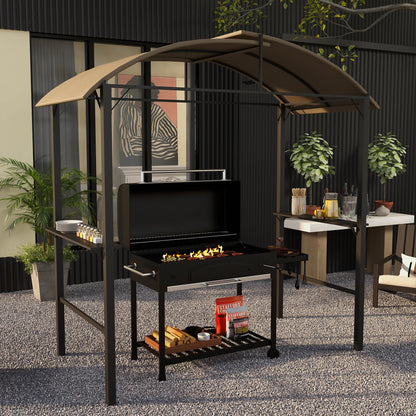 Outsunny Grill Pavilion, 2 zijplanken, haken, stalen frame, 1,1 x 2,3 m, Khaki