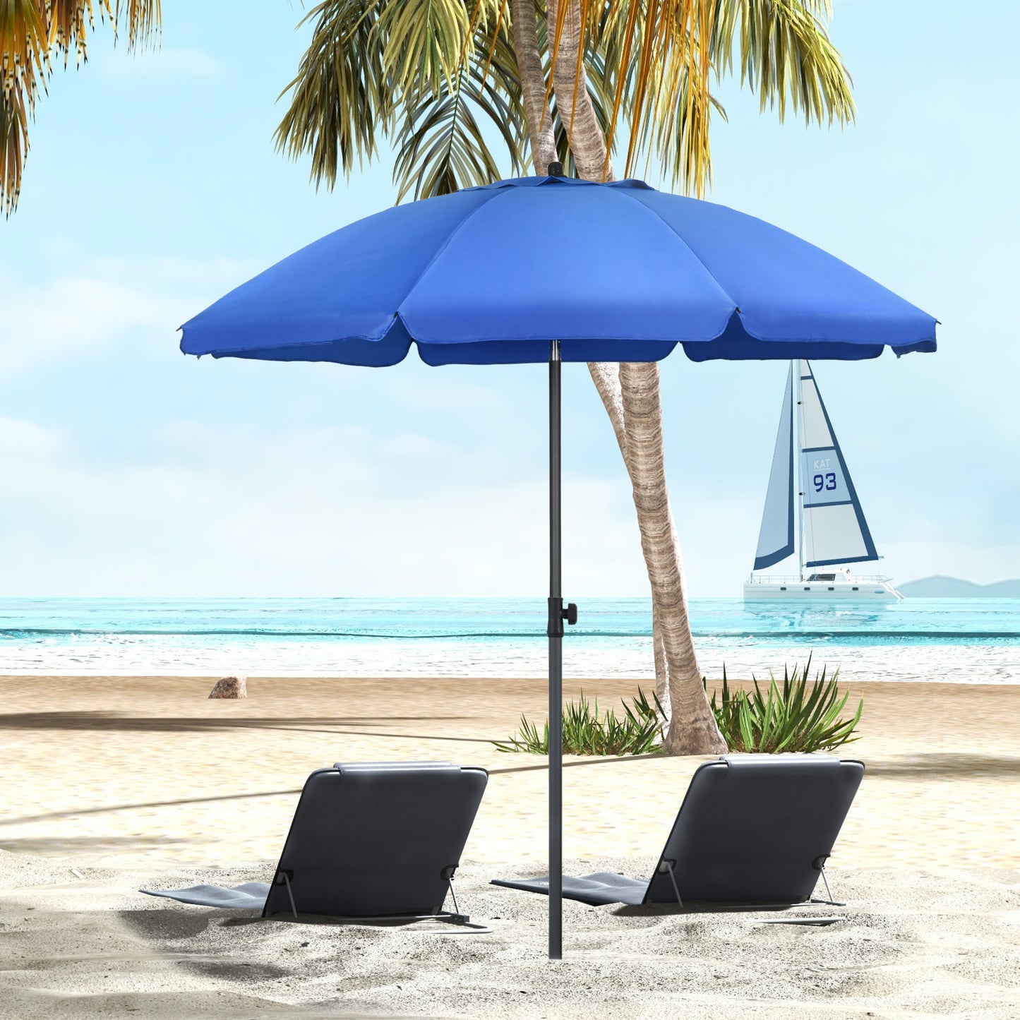 Outsunny strandparasol, parasol, met ventilatieopeningen, kantelbaar, UV50+ Ø1.80, blauw
