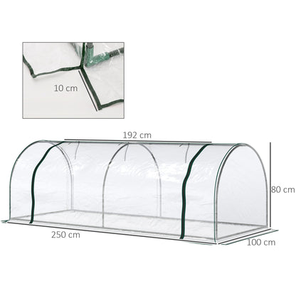 Outsunny Kas, Broeikas met Deur, Kweekkas, Plantenkas, Staal, Kunststof, 250 x 100 x 80 cm, Groen