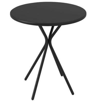Outsunny Tuintafel Ø60 x 70 cm, Weerbestendige Balkontafel van Staal, Ronde Eettafel met Voetkussens, Zwart