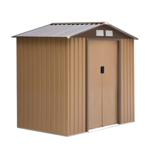 Outsunny tuinhuis met schuifdeuren, 2,13 x 1,30 x 1,85 cm, metaal, geel