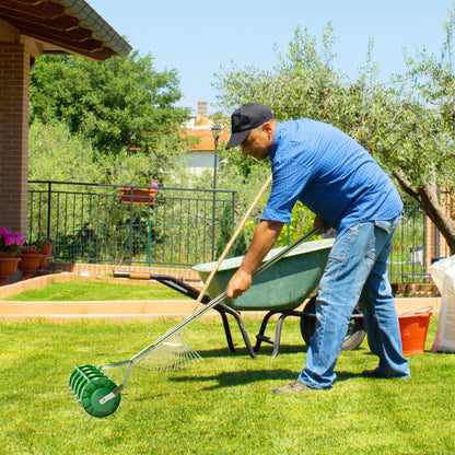 Outsunny gazonbeluchter, 45 cm breed, handmatige gazonbeluchter met 30 ijzeren spikes, staal, donkergroen