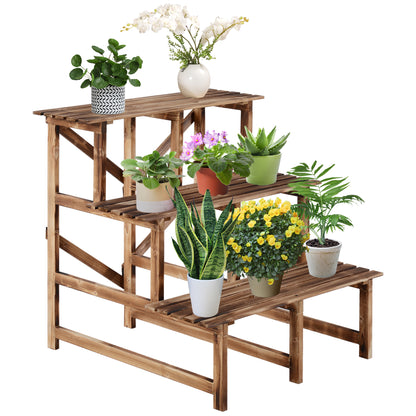 Outsunny Plantenstandaard, Bloemenstandaard, Bloemenplank, Plantenplank, Bloemenstandaard, 3 lagen, Dennenhout, 80 x 80 x 78 cm