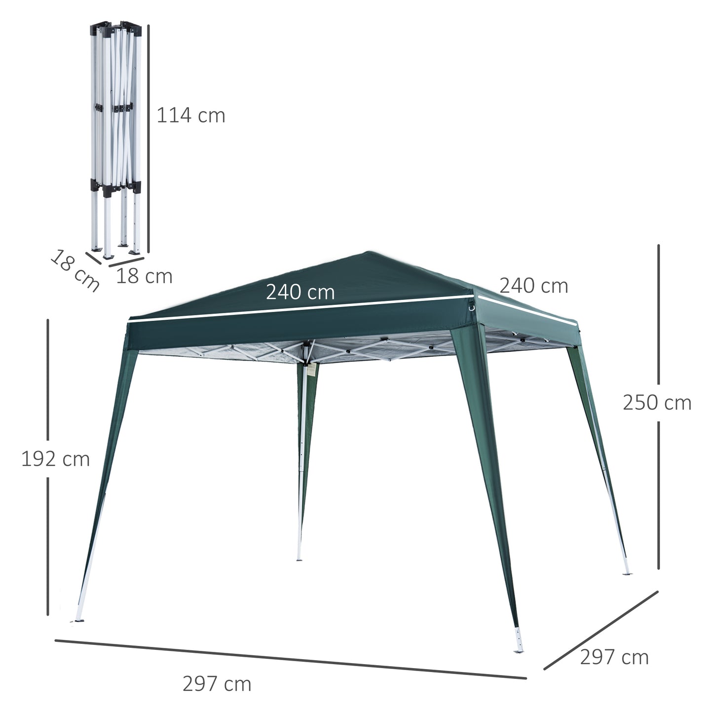 Outsunny Opvouwbare Paviljoen 2,4x2,4m, Opvouwbare Tent met UV-bescherming, Partytent inclusief Draagtas voor Tuin, Balkon, Staalgroen