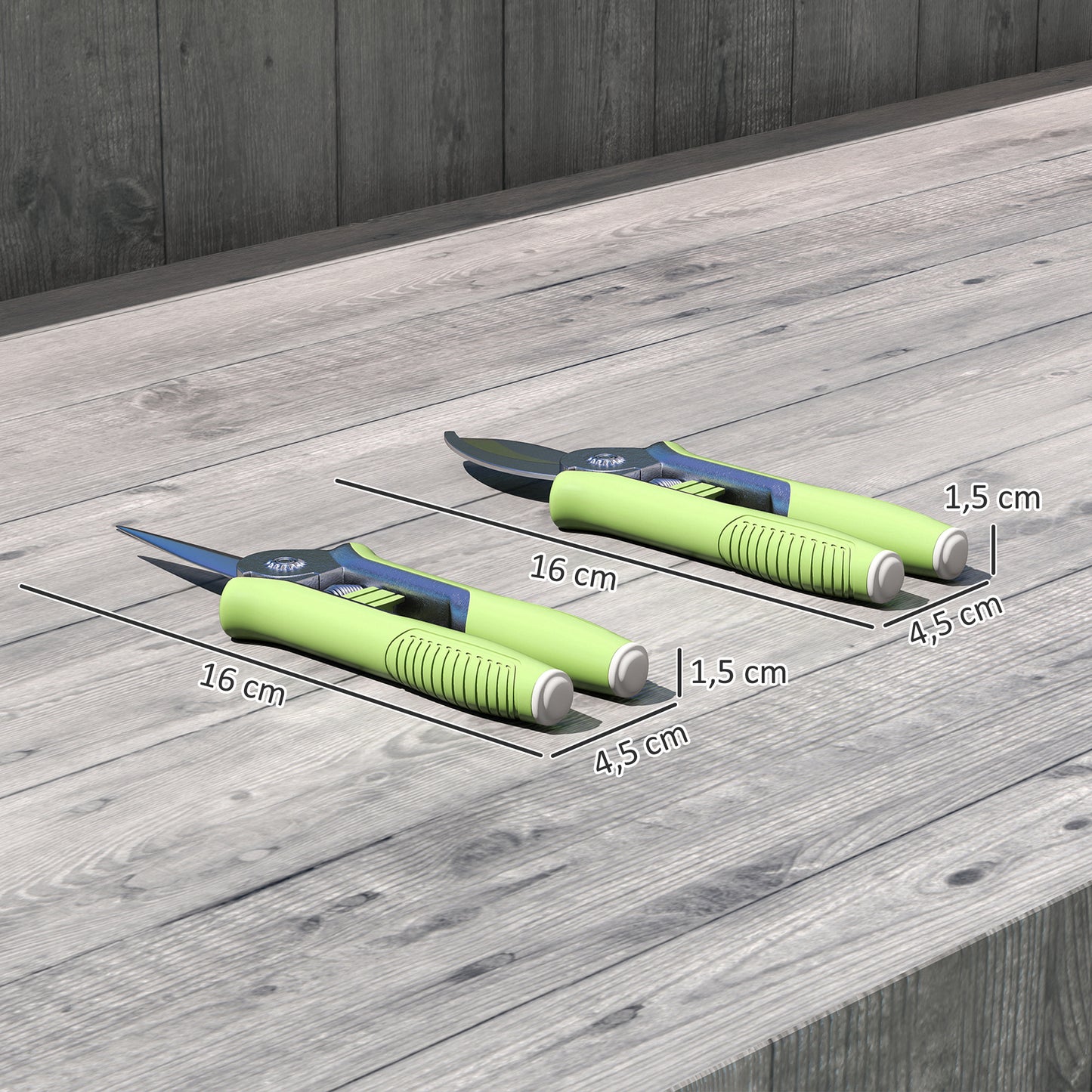 Outsunny Tuingereedschapset, 2-delig, roestvrijstalen tuingereedschap met snoeischaar en snoeischaar, groen + zilver