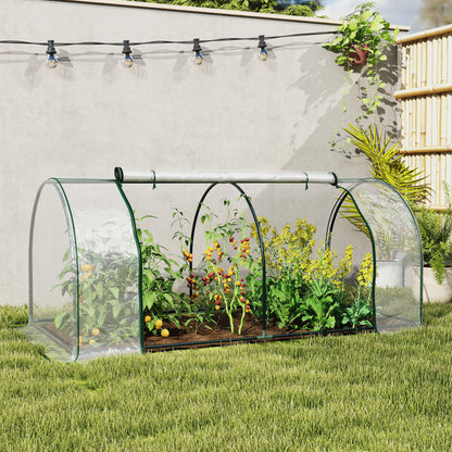 Outsunny Kas, Kas met Deur, Kweekkas, Plantenkas, Staal, Kunststof, 200 x 100 x 80 cm, Groen