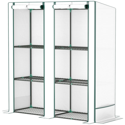 Outsunny Mini-kas met 3-laags plank, kunststof deksel, uv-bestendig, draagbaar, roldeur, 144 x 48 x 152 cm, wit