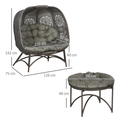 Outsunny tuinmeubelset, 2 rieten fauteuils met bijzettafel, opvouwbaar, zitkussens, metalen frame, kleur: Zand