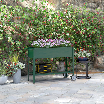 Outsunny Verhoogd Tuinbed, Plantenbak, 1 Plank, 2 Wielen, 109 cm x 44 cm x 80 cm, Groen