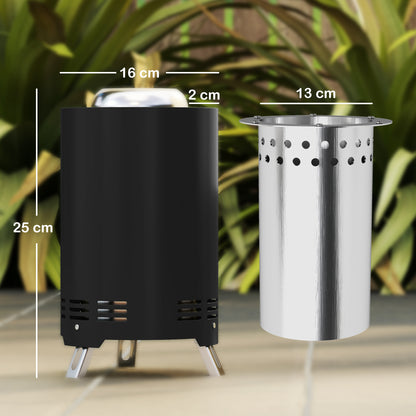 Outsunny RVS Vuurschaal Ø16x25cm Vuurkorf met Pook Rookloze Vuurschalen Zwart