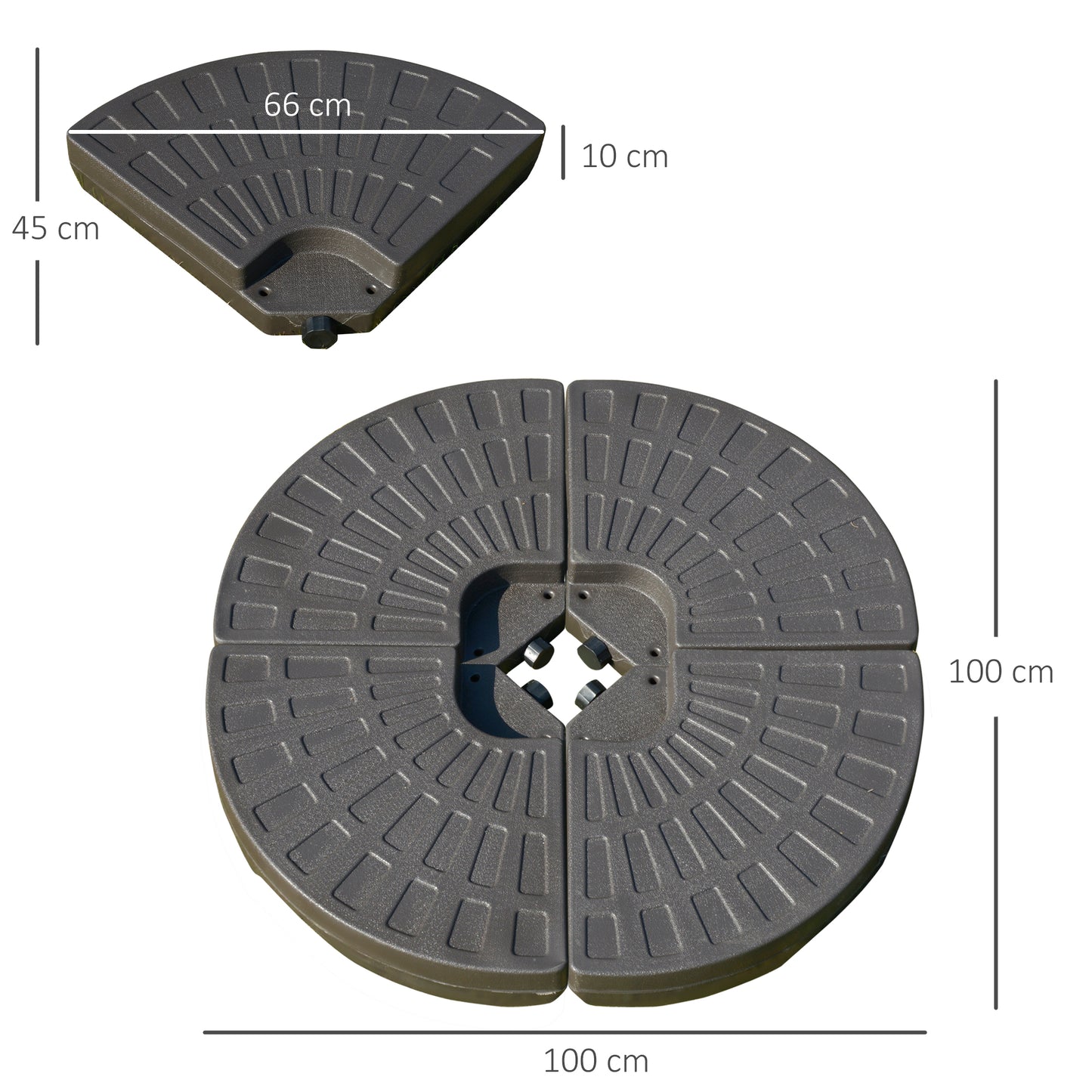 Outsunny 4-delige parasolvoet, parasolgewicht, parasolstandaard, voetkruis vulbaar met zand/water tot 25/17 kg, gewichten parasolvoet HDPE koffie