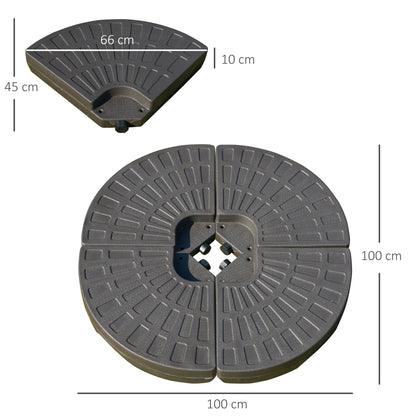 Outsunny 4-delige parasolvoet, parasolgewicht, parasolstandaard, voetkruis vulbaar met zand/water tot 25/17 kg, gewichten parasolvoet HDPE koffie
