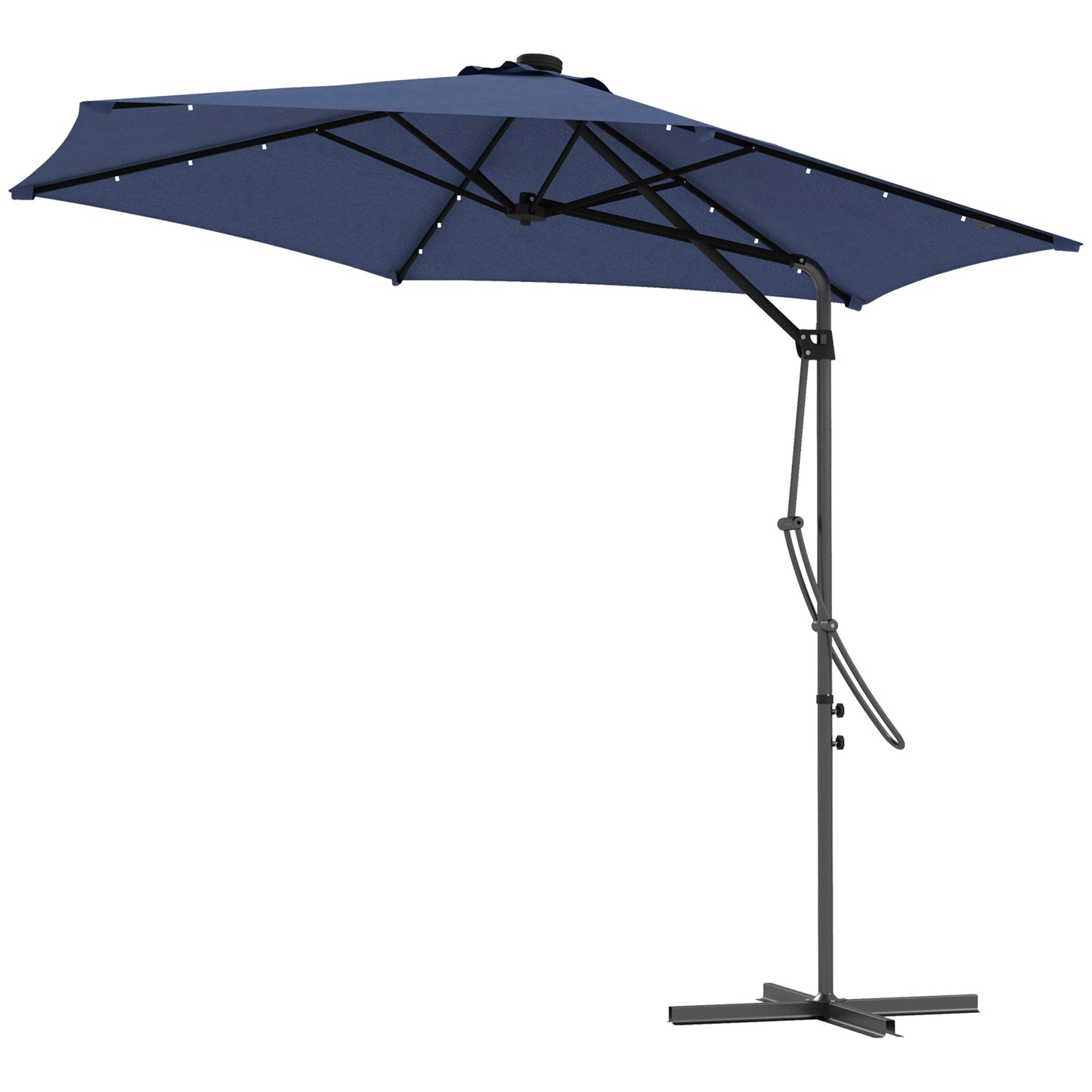 Outsunny tuinparasol, zweefparasol, LED's, zonnepaneel, weerbestendig, incl. beschermhoes, Ø290 x 260 cm, donkerblauw