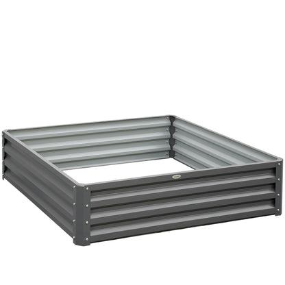 Outsunny tuinbed, plantenbak met stalen omkasting, lichtgrijs, 120 x 120 x 30 cm