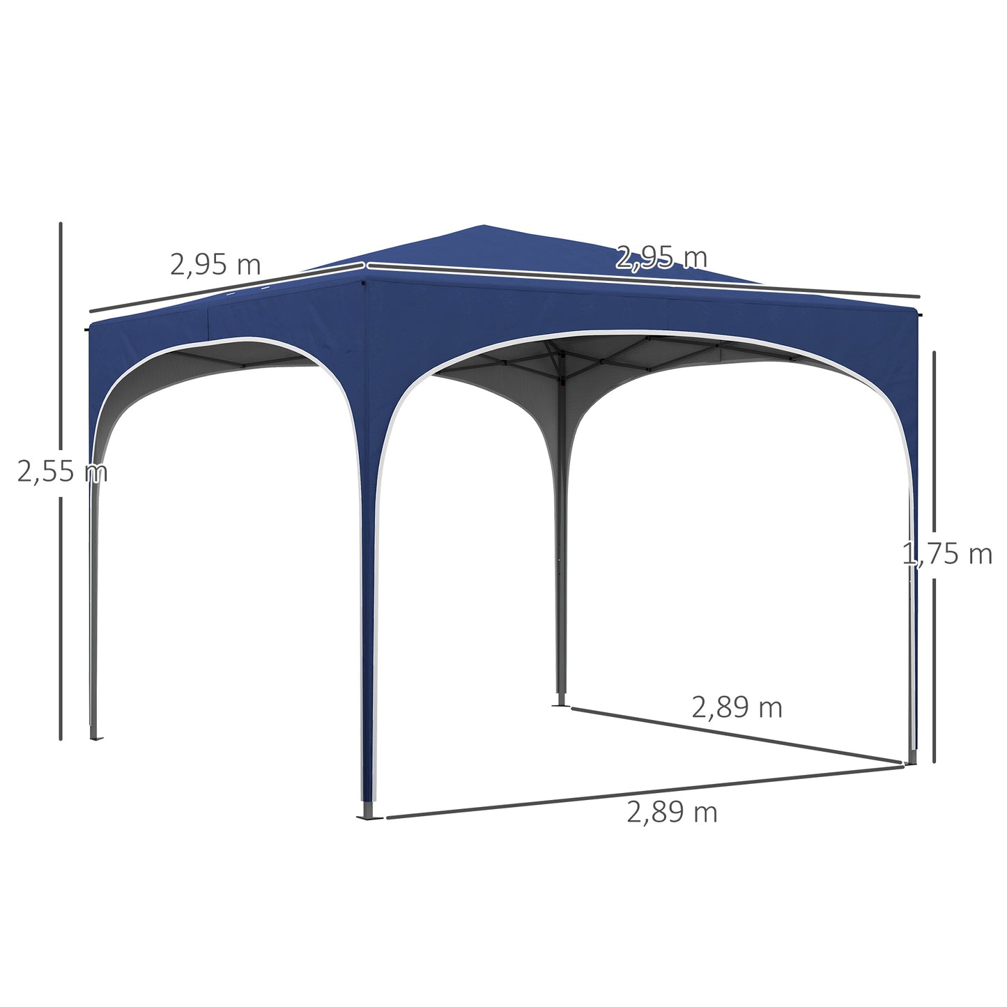 Outsunny opvouwbare paviljoen, in hoogte verstelbaar, metalen steunen, robuust zeil, incl. draagtas, 2,95 x 2,95 x 2,55 m, donkerblauw