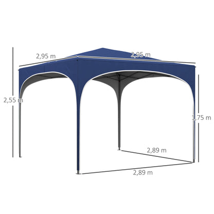 Outsunny opvouwbare paviljoen, in hoogte verstelbaar, metalen steunen, robuust zeil, incl. draagtas, 2,95 x 2,95 x 2,55 m, donkerblauw