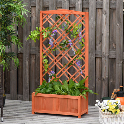 Outsunny Verhoogde Bloembak Tuinplantenbak met Trellis Houten Trellisbak Geel 60 x 30 x 122,5 cm