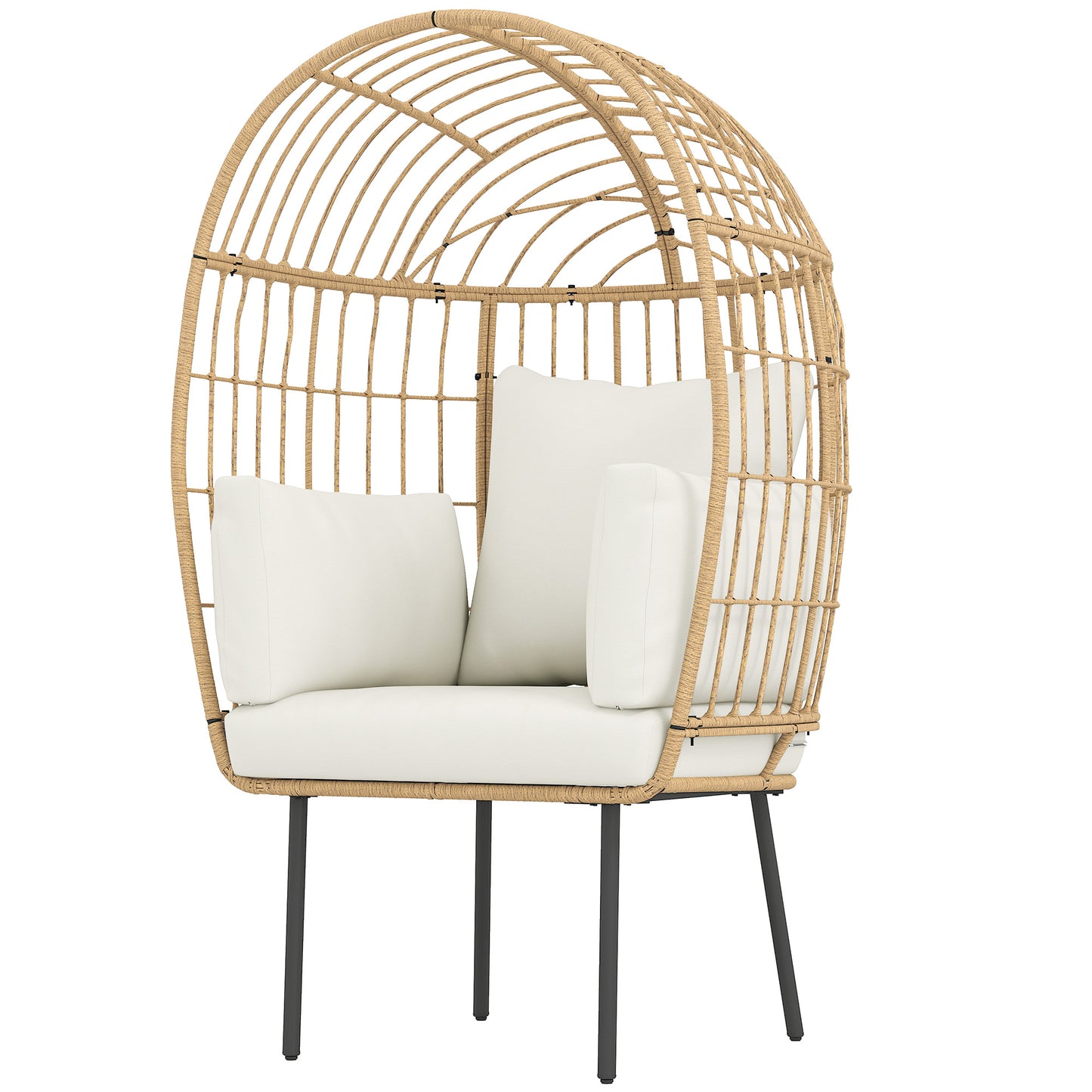 Outsunny Ei-vormige rotan fauteuil met afneembaar kussen, rotan stoel voor buiten 95 x 80 x 155 cm Beige