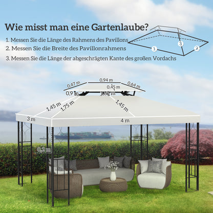 Outsunny Vervangend Dak voor 3x4m Metalen Gazebo, Waterafstotend, Dubbel Dak, Vervangende Hoes voor Tuingazebo, Partytent, Tuintent, Polyester, Crèmewit