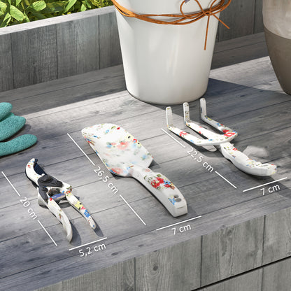 Outsunny Tuingereedschapset, 3-delige metalen tuingereedschapset met troffel, handhark en tuinschaar