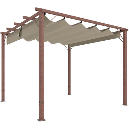 Outsunny 3 x 3 m tuinpergola, verstelbaar terrasoverkapping, aluminium frame, UPF30+ zonwering, natuurlijk hout