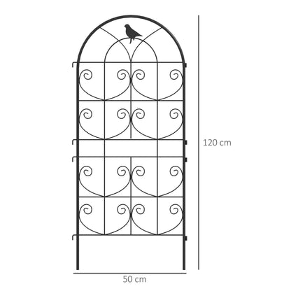 Outsunny Metalen Trellis Set van 2, Roestvrij Staal, met Vogelmotief voor Klimplanten, 50x120 cm, Zwart