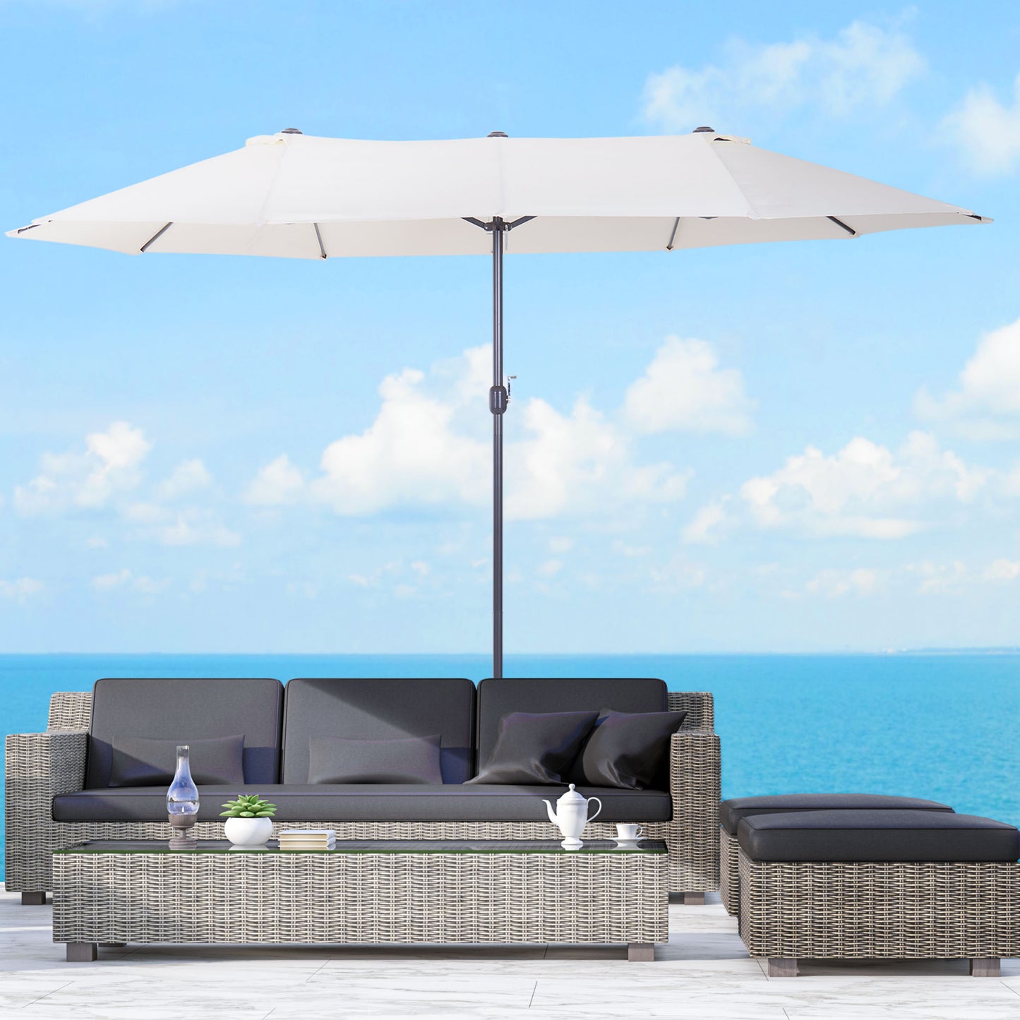Outsunny XXL parasol met handzwengel, weerbestendig, 455 cm x 270 cm x 240 cm, staal, polyester, beige