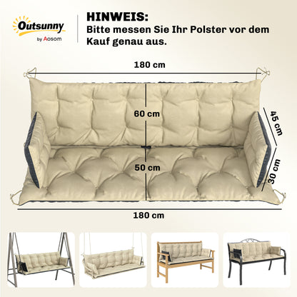 Outsunny Outdoor Kussenset voor Bank of Hollywood Schommel, Tweekleurig, Polyester, Schuim, 180 x 110 x 8 cm, Beige+Zwart