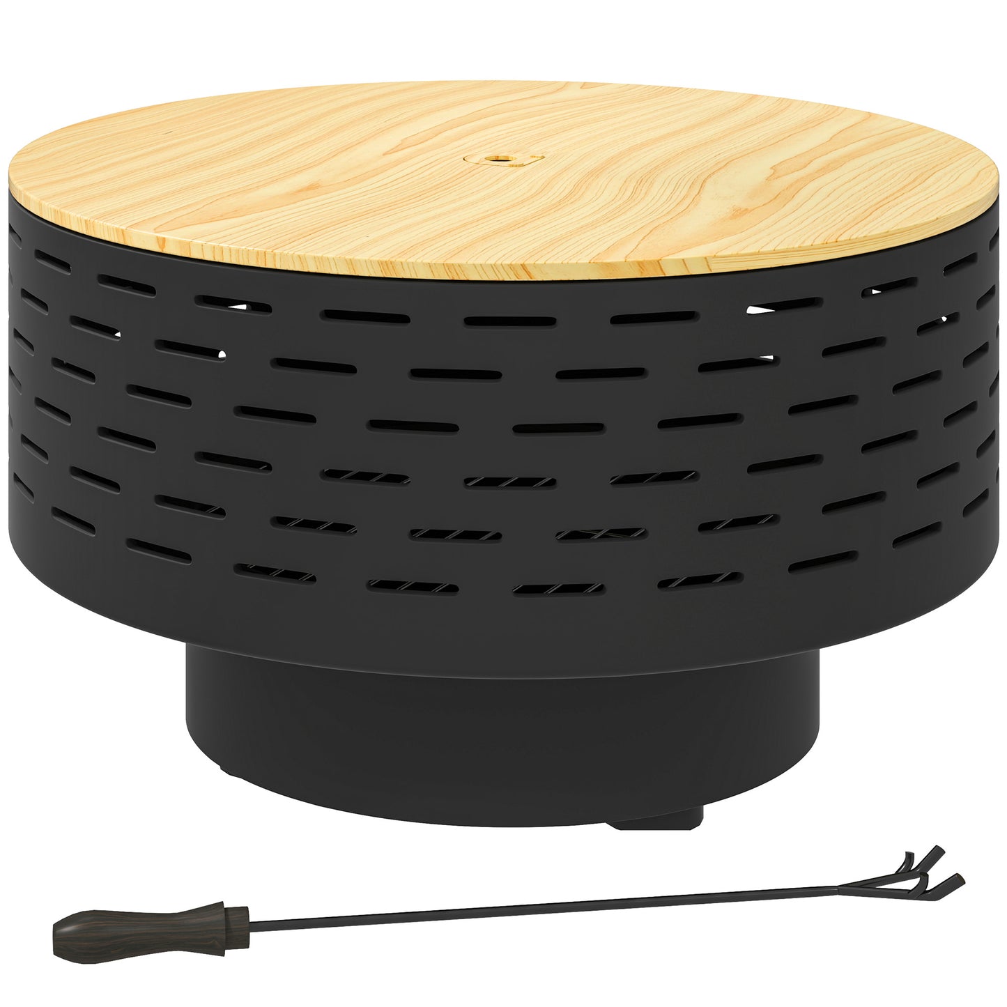 Outsunny 3-in-1 vuurschaal Ø60 x 39 cm RVS vuurkorf met grillrooster, vonkenscherm, pook, houtskoolgrijs