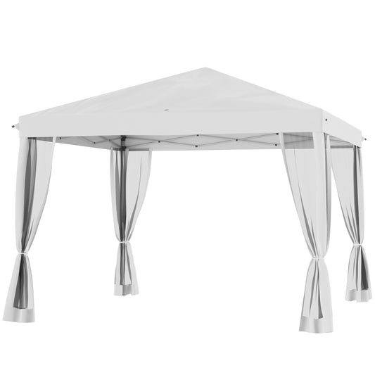 Outsunny Opvouwbare Paviljoen, Opvouwbare Tent met Zijwanden inclusief Draagtas, Tuinpaviljoen, Metaal, Oxford Stof, 3 x 3 m, Crème Wit