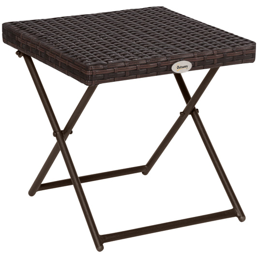 Outsunny Opvouwbare Polyrotan Bijzettafel, Salontafel, Dienblad, Balkontafel, Tuintafel, Salontafel, Theetafel, Tuinmeubelen, Rotan Tafel voor Tuin, Terras, Balkon, 40x40x40cm, Bruin