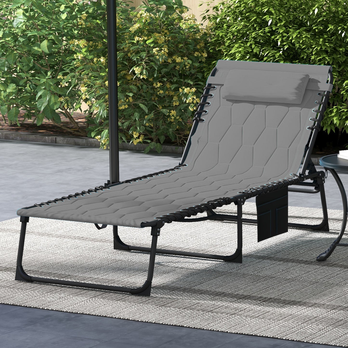 Outsunny ligstoel, tuinligstoel, opvouwbaar, incl. kussen, weerbestendig; 188 cm x 65 cm x 36 cm, grijs + zwart