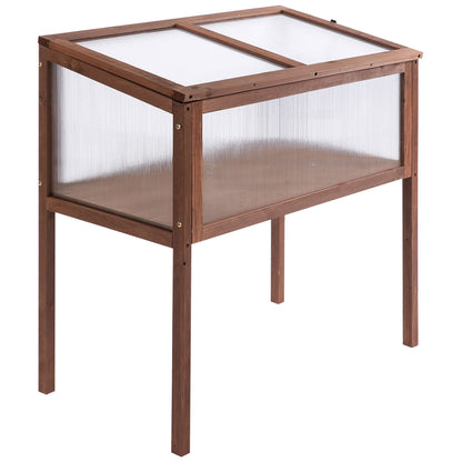Outsunny Houten Verhoogde Kweekbak 90 x 50 x 93 cm Kweektafel met Afdekking Weerbestendige Kruidentuin Plantenbak voor Tuin, Balkon en Terras Bruin
