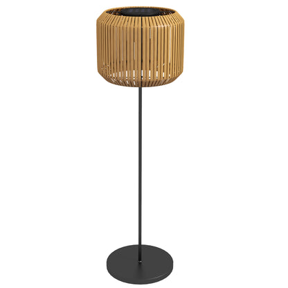 Outsunny Rattan Buitenlamp, Solar Tuinlamp, Automatische Inschakeling, LED, Weerbestendig, Metalen Frame, Ø34 x 130cm, Zwart/Geel