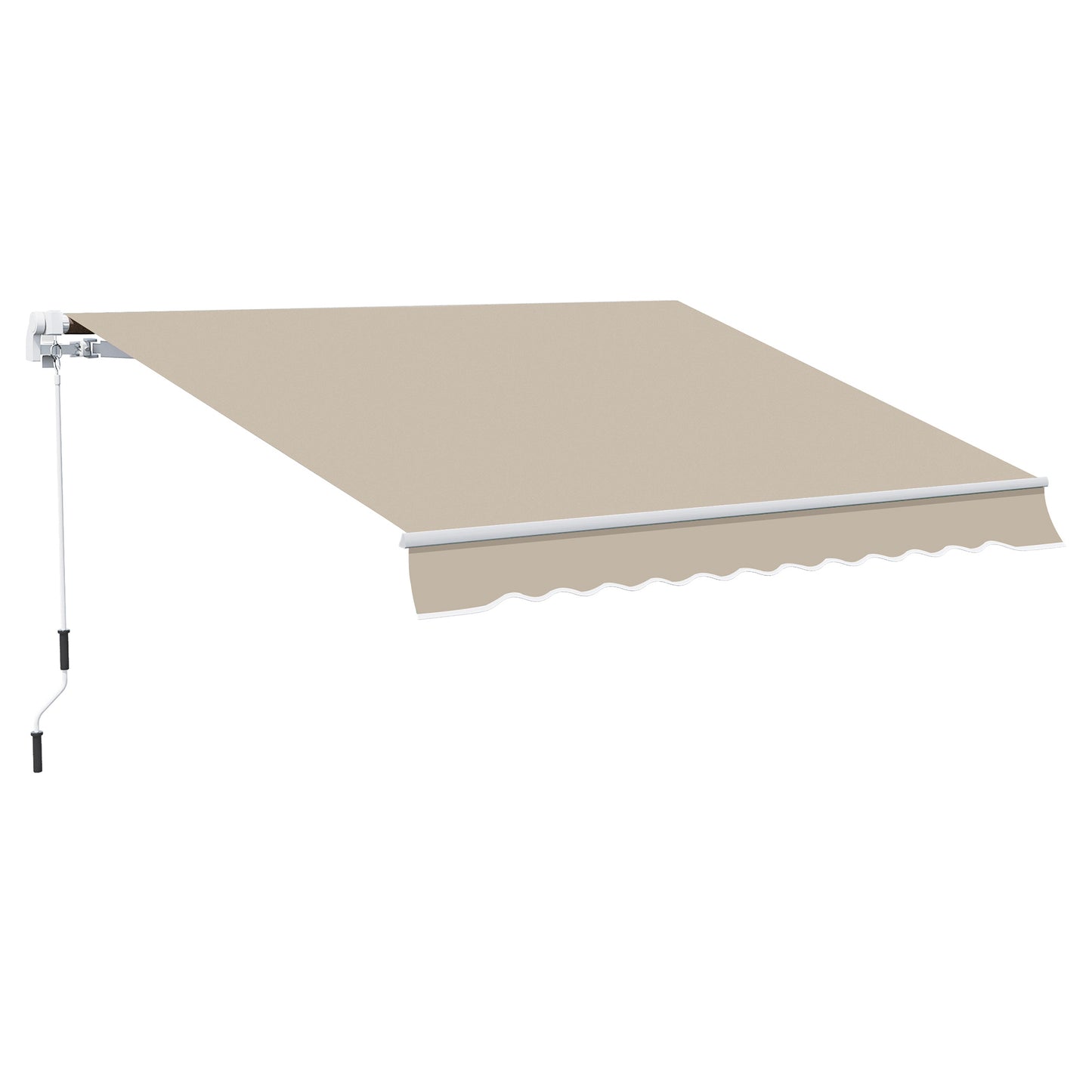 Outsunny zonnescherm, zonnekap, uitschuifbaar, met handzwengel, metalen frame, polyester, wit+beige, 3,95 x 2,45 m