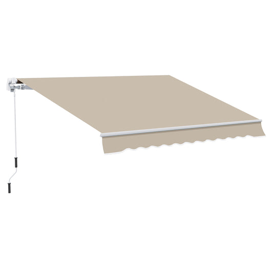 Outsunny zonnescherm, zonnekap, uitschuifbaar, met handzwengel, metalen frame, polyester, wit+beige, 3,95 x 2,45 m