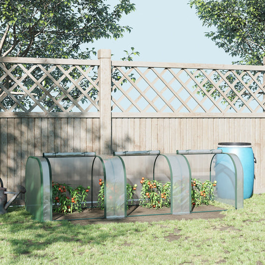 Outsunny polytunnelkas, drie roldeuren, stalen frame, transparant, 295 x 100 x 80 cm