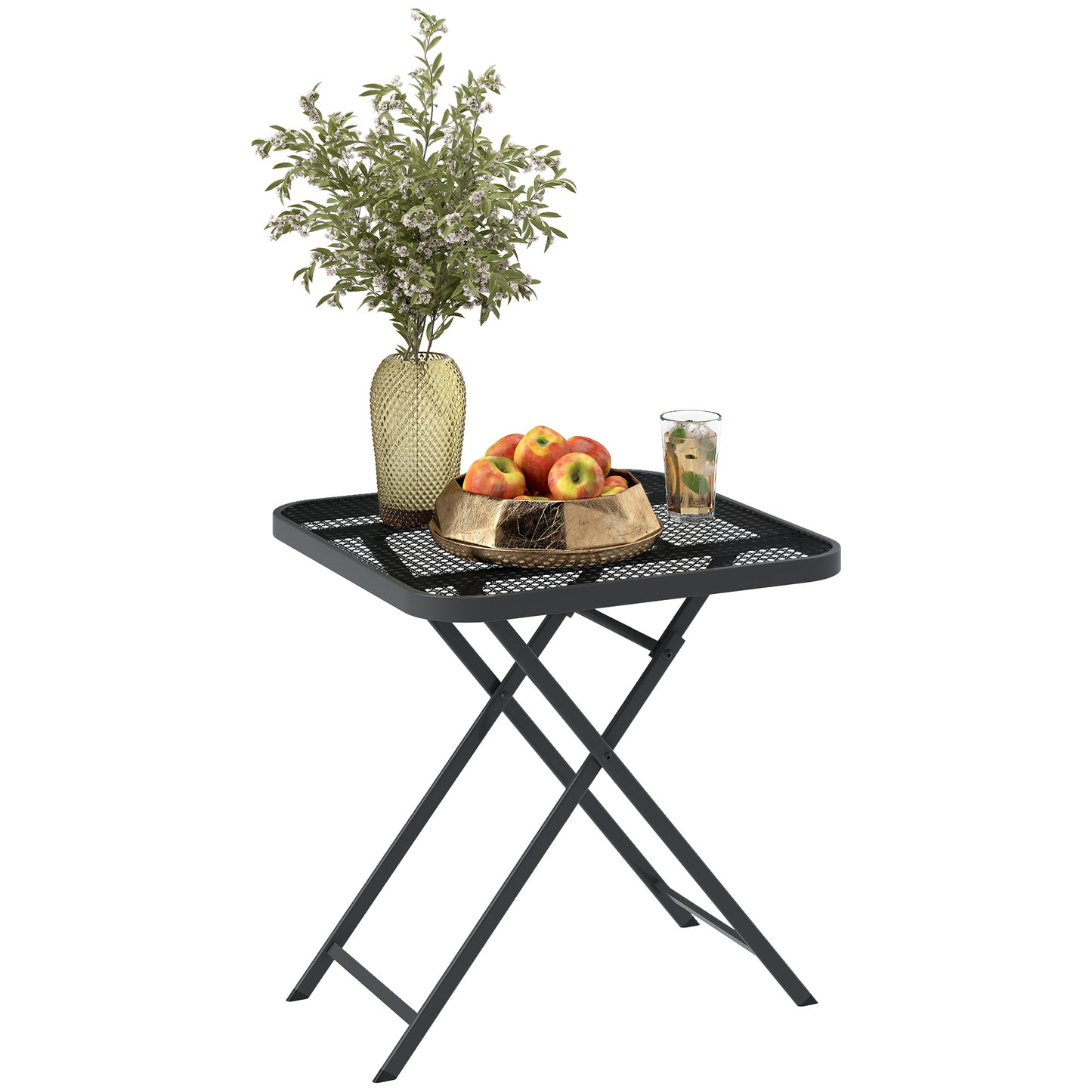 Outsunny Opvouwbare Tuintafel 70 x 70 cm, Weerbestendige Balkontafel, Opvouwbare Tafel met Uitsparing, Vierkant, Zwart