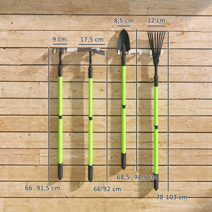 Outsunny Tuingereedschapset, 4-delig, Tuingereedschapset met schep, tuinschoffel, tuinhark, bladhark, groen