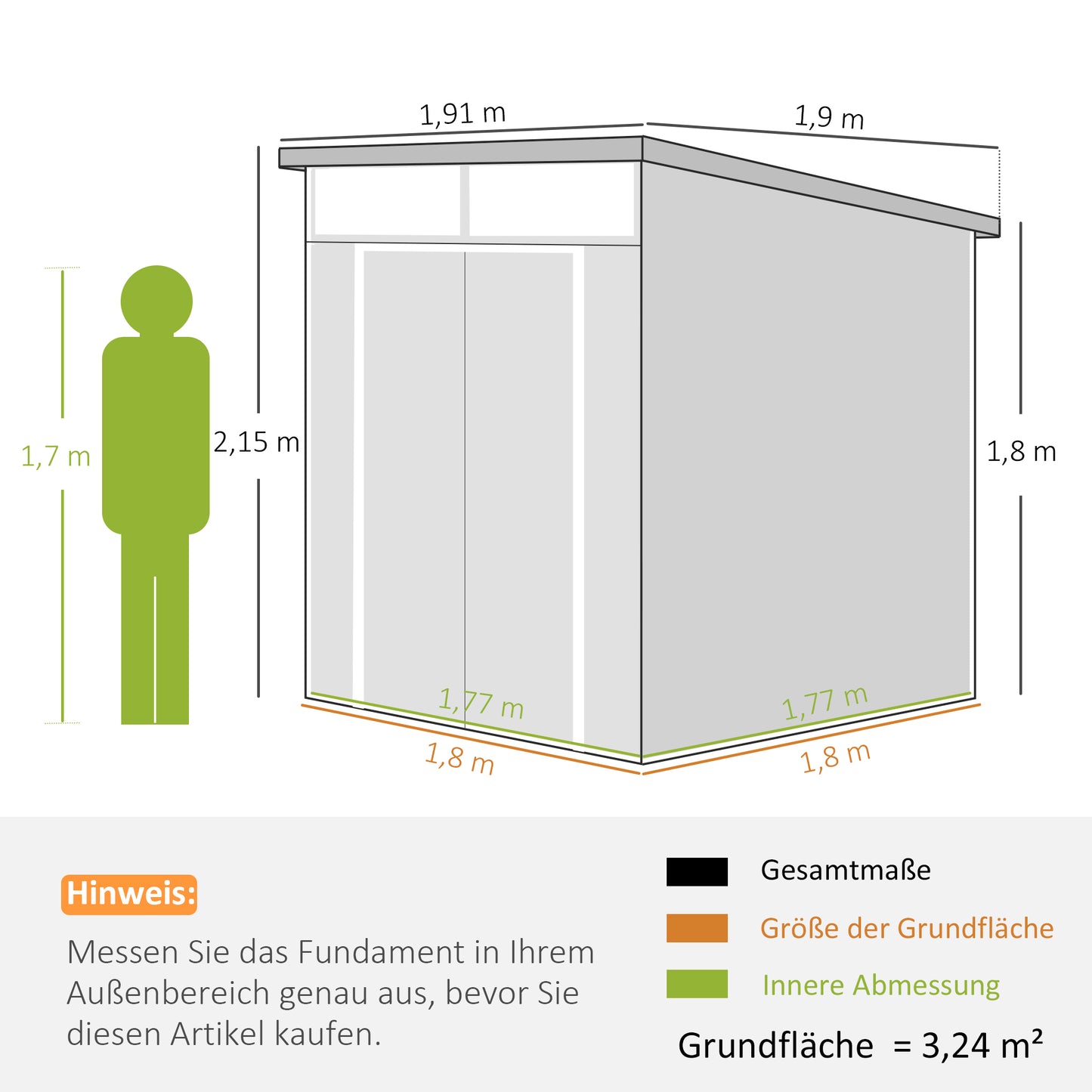 Outsunny 1,9 x 1,9 m tuinhuis, gereedschapsschuur van kunststof, afsluitbare deuren, 2 ventilatieopeningen, donkergrijs