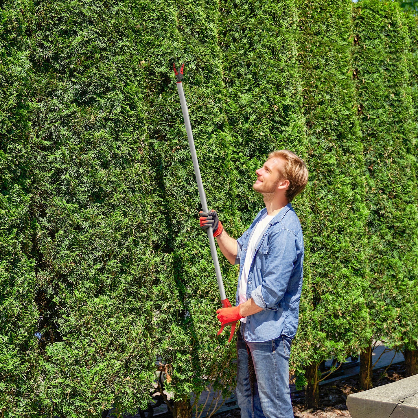 Outsunny 1,2 m boomschaar, takkenschaar voor het snoeien, tuinschaar met aluminium handvat, tuinschaar met lange steel, rood