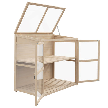 Outsunny Cold Frame Verhoogde Plantenbak, Weerbestendig, 2 Niveaus, Vurenhout, 103 x 61 x 103 cm, Natuurlijk