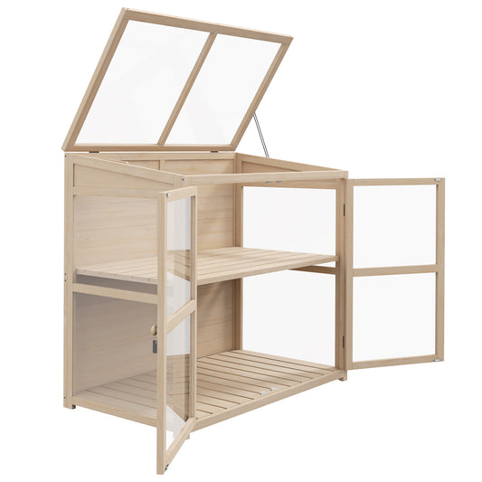 Outsunny Cold Frame Verhoogde Plantenbak, Weerbestendig, 2 Niveaus, Vurenhout, 103 x 61 x 103 cm, Natuurlijk