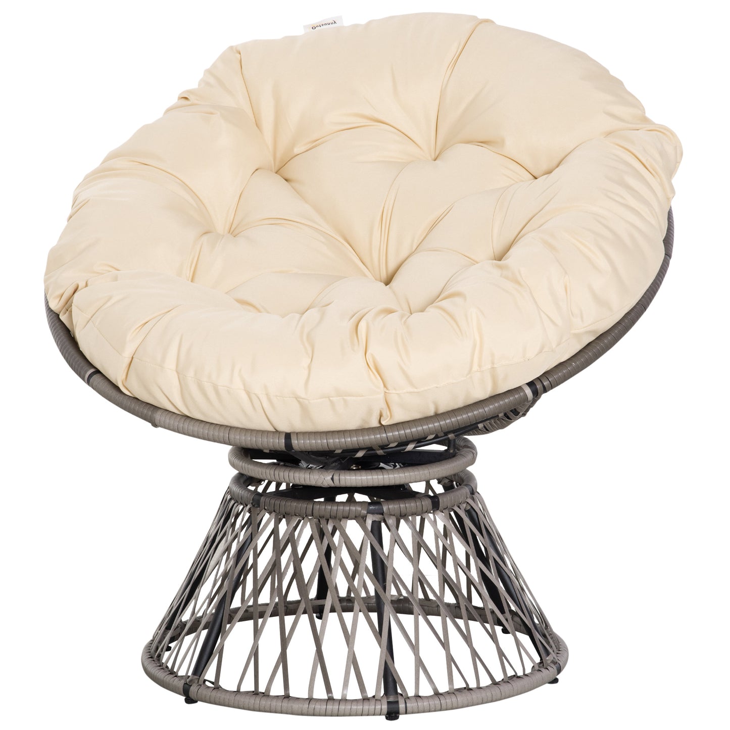 Papasan Schommelstoel Buiten – Rotan Ei-Stoel met Draaibaar Frame & Zacht Kussen | Wit